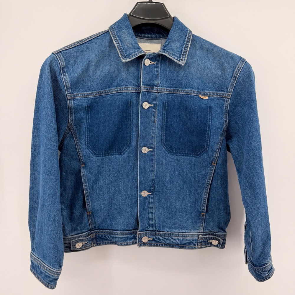 Mother Denim Jacket Women Medium Blue Superior Patchwork Faux Fur Sherpa Trucker